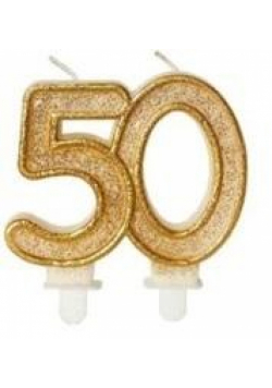 Świeczka urodzinowa 50 złoty brokat