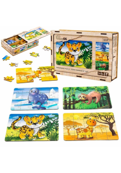 Puzzle drewniane 4w1 dzikie zwierzęta