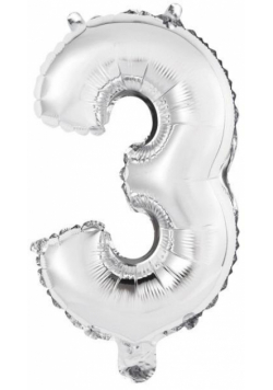 Balon foliowy mini cyfra 3 srebrna 25x40cm