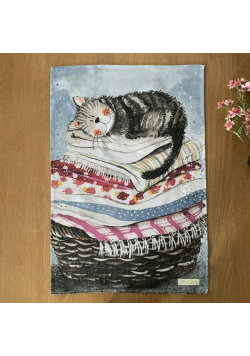 Ręcznik kuchenny TT08 Kot na koszu z praniem