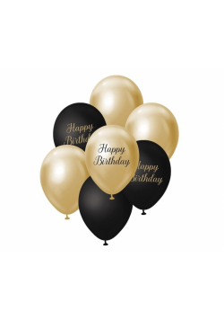 Balony B&C j. złoto-czarny Happy Birthday 7szt