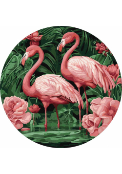 Malowanie po numerach okrągła rama - Flamingi w...
