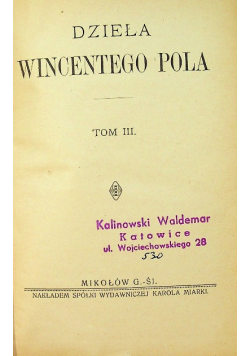 Dzieła Wincentego Pola Tom III ok 1930 r.