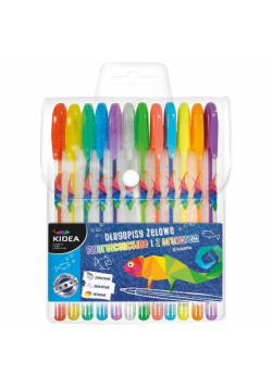 Długopisy żelowe Kidea fluorescencyjne i z brokatem 12 kolorów
