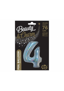 Balon foliowy B&C cyfra 4 holograficz srebrna 76cm