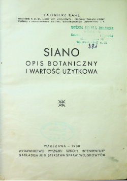 SIANO Opis Botaniczny i wartość użytkowa 1938 r.