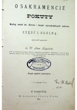 O sakramencie pokuty Część I i II 1885 r.