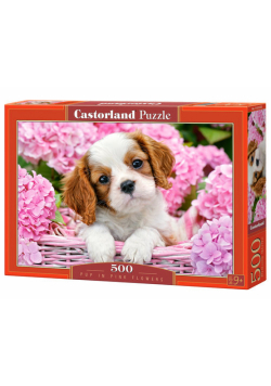 Puzzle Pup in Pink Flowers 500