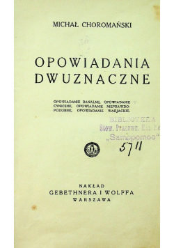 Opowiadania Dwuznaczne 1934 r.