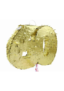 Piniata cyfra 60 metaliczna złota foliowa 50x50cm