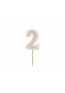 Świeczka urodzinowa 2 beżowa 6cm