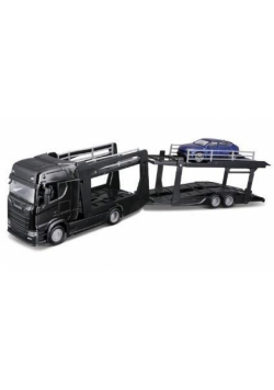 Bburago Model Street Fire Multicar Carrier Scania 770 S Front Trailer + Lamborghini Urus 1:43