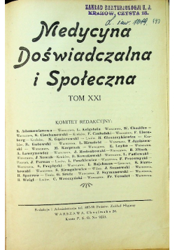 Medycyna doświadczalna i społeczna Tom XXI 1936 r.