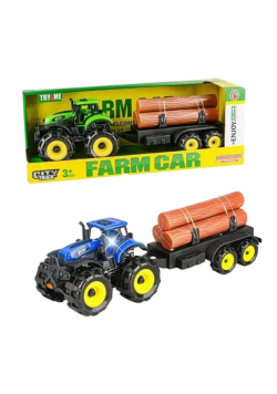 Traktor rolniczy z przyczepą z drewnem