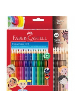 Kredki Grip Faber-Castell 18 kolorów + 6 kolorów w odcieniach skóry
