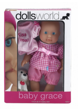 Lalka bobas Baby Grace 17 cm różowa krata