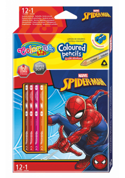 Kredki ołówkowe trójkątne Colorino Kids 13 kolorów 12 sztuk z temperówką Spiderman