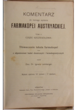 Komentarz do ósmego wydania farmakopei austryackiej, 1907 r.