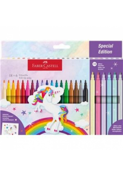 Flamastry Zamek edycja Jednorożec Faber-Castell 18 kolorów + 6 kolorów pastelowych + naklejki