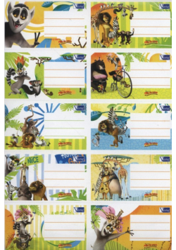 Naklejki szkolne na zeszyty Madagaskar 10 sztuk