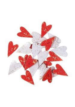 Guziki drewniane serca 2x3,2cm 24szt MIX
