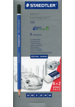 Ołówek Lumograph 6 sztuk 2H,HB,B,2B,4B,6B + gumka