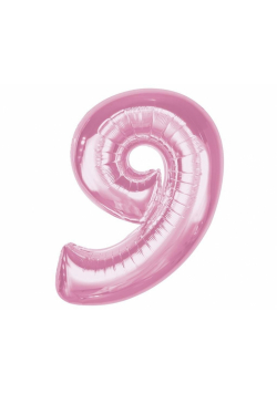 Balon foliowy cyfra 9 jasnoróżowa Smart 92cm