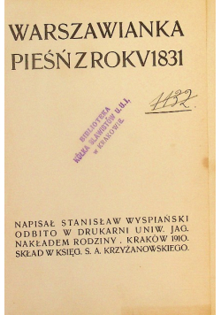 Warszawianka pieśń z roku 1831 1901 r.