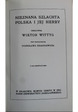 Nieznana szlachta polska i jej herby Reprint z 1908 r.