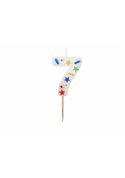 Świeczka urodzinowa 7 biała konfetti 5.5cm