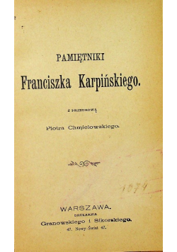Pamiętniki Franciszka Karpińskiego, 1898 r.