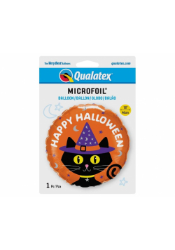 Balon foliowy Happy Halloween kot w kapeluszu 46cm