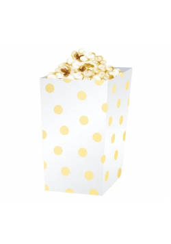 Pudełko na popcorn "Złote groszki", 9cm x 9cm x 15cm, białe, 4 sztuki