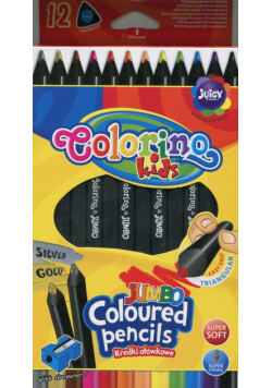 Kredki ołówkowe Colorino trójkątne Jumbo czarne 12 kolorów + temperówka