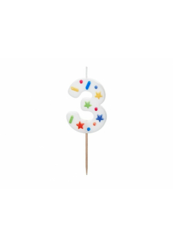 Świeczka urodzinowa 3 biała konfetti 5.5cm