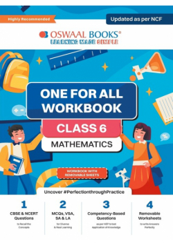Oswaal NCERT & CBSE One For All Workbook | Mathematics | Class 6 | Updated As Per NCF | MCQ's | VSA | SA | LA | For Latest Exam
