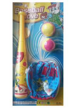 Kij baseballowy 41cm + rękawica + 2 piłeczki