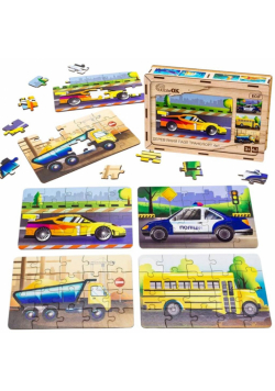 Puzzle drewniane 4w1 pojazdy