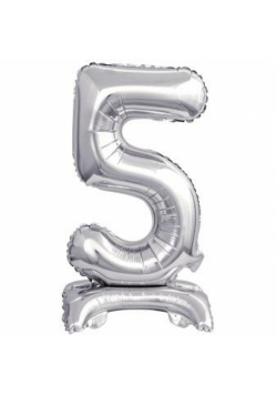 Balon foliowy mini cyfra 5 na stojaku srebrna