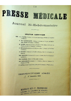 La Presse Medicale Journal Bi-Hebdomadaire 1930 r.