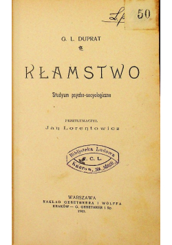 Kłamstwo studyum psycho - socyologiczne 1905 r.