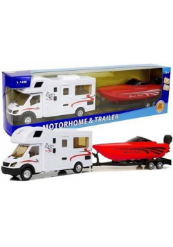 Camper z czerwoną motorówką i napędem frykc. 1:48