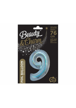 Balon foliowy B&C cyfra 9 holograficz srebrna 76cm