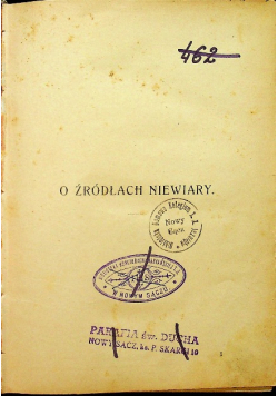 O źródłach niewiary 1903 r.