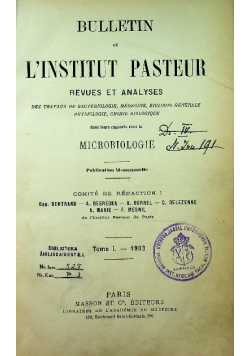 Bulletin de lInstitut Pasteur Tome I 1903 r.