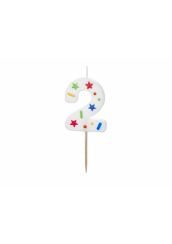 Świeczka urodzinowa 2 biała konfetti 5.5cm