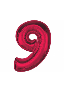 Balon foliowy cyfra 9 czerwona Smart 92cm