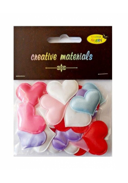 Aplikacje materiałowe serca 3cm 30szt MIX