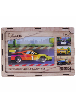 Puzzle 4w1 drewniane Pojazdy
