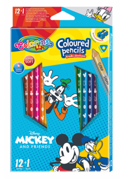 Kredki ołówkowe trójkątne Colorino Kids 13 kolorów 12 sztuk z temperówką Mickey